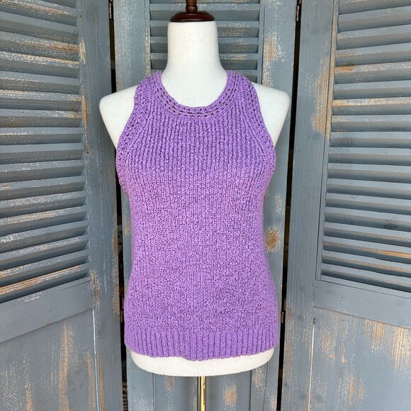 J. Crew Tops - J. Crew High Neck Textured Pointelle Sweater Tank Radiant Orchid Sz M NWT